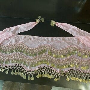Pink Zumba Hip Scarf / Wrap with Gold Coins measures 64”